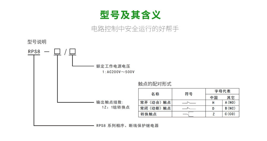 RPS8相序、斷線保護(hù)繼電器型號(hào)及含義